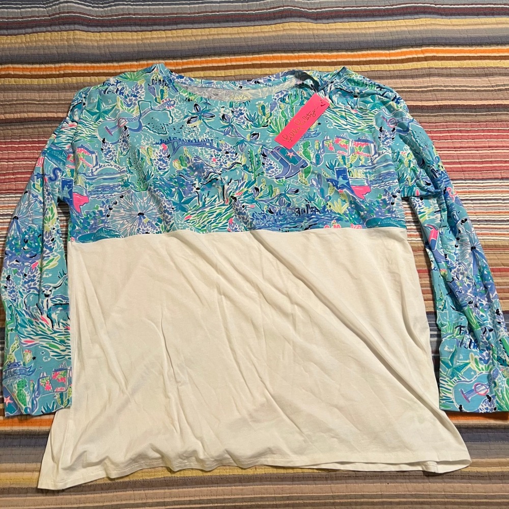 Lilly Pulitzer Long Sleeve T Shirt Top XX Large Cactus Boots Print White Bottom